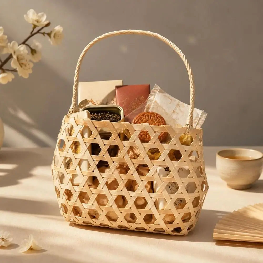 Handmade Woven Bamboo Basket – Retro Storage & Party Decor
