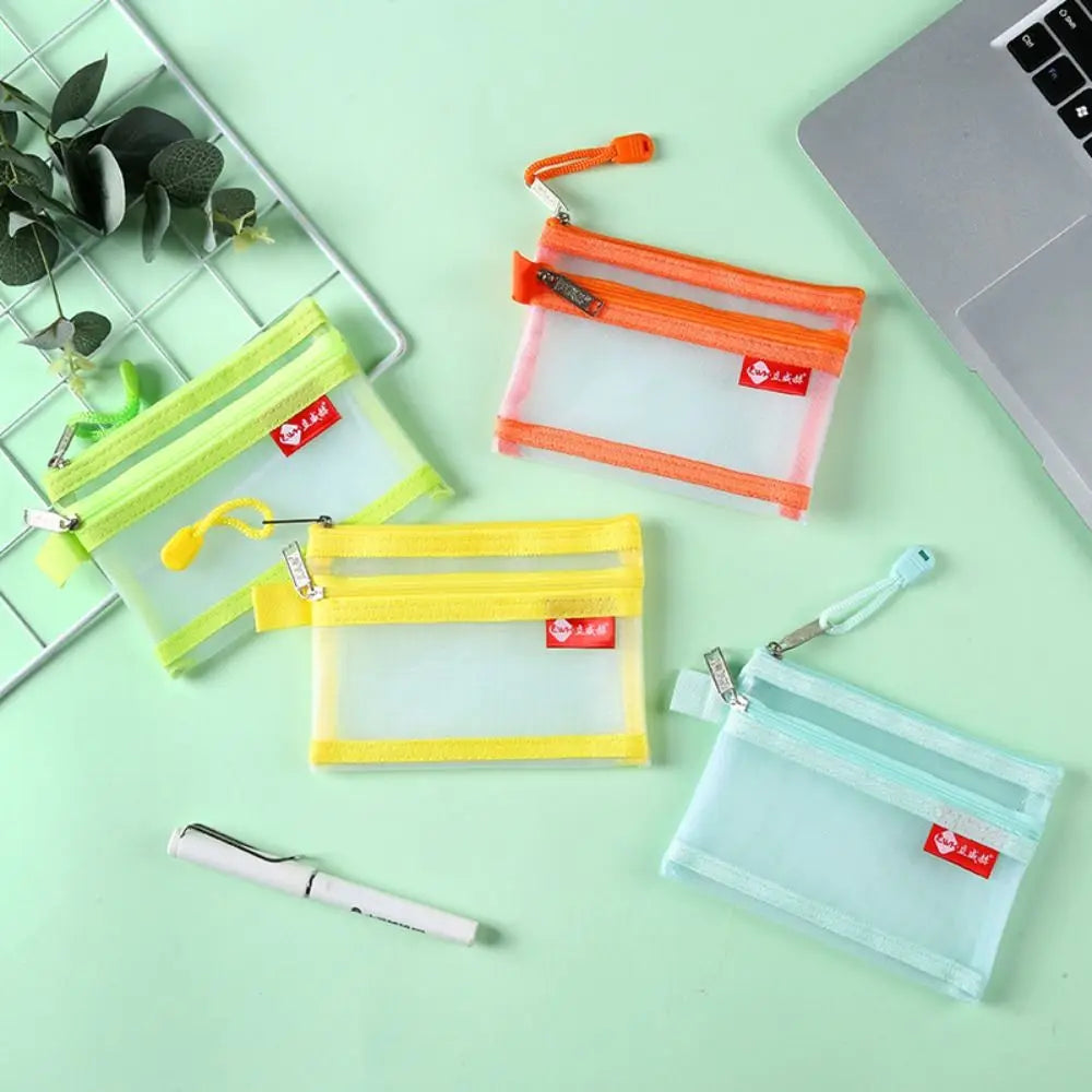 Double Layer Nylon Zipper Coin Pouch & Card Organizer Bag