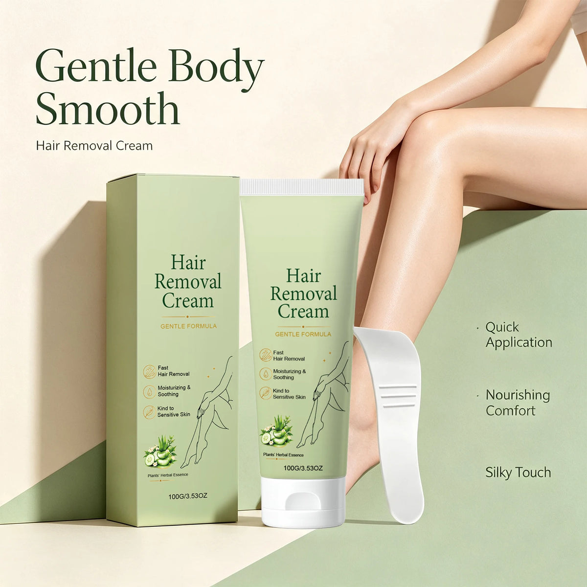 Herbal Depilatory Cream – Legs, Arms & Underarms + Scraper