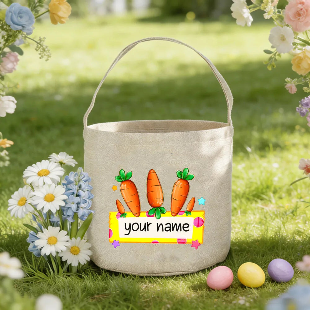 Personalized Easter Basket with Name – Kids Bunny Egg Hunt Bag