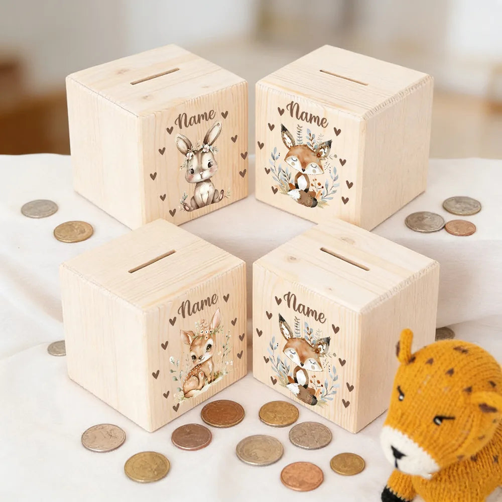 Personalized Wooden Piggy Bank with Name – Kids Coin Box