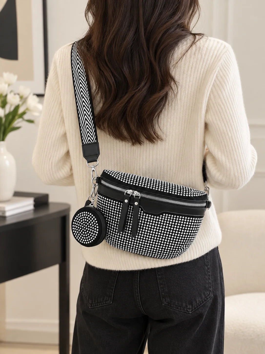 Women's Rhinestone Crossbody Bag | Sparkly Chain Sling Bag