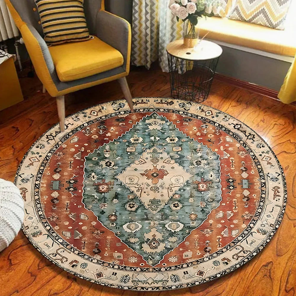 Round Washable Boho Area Rug – Modern Circle Carpet