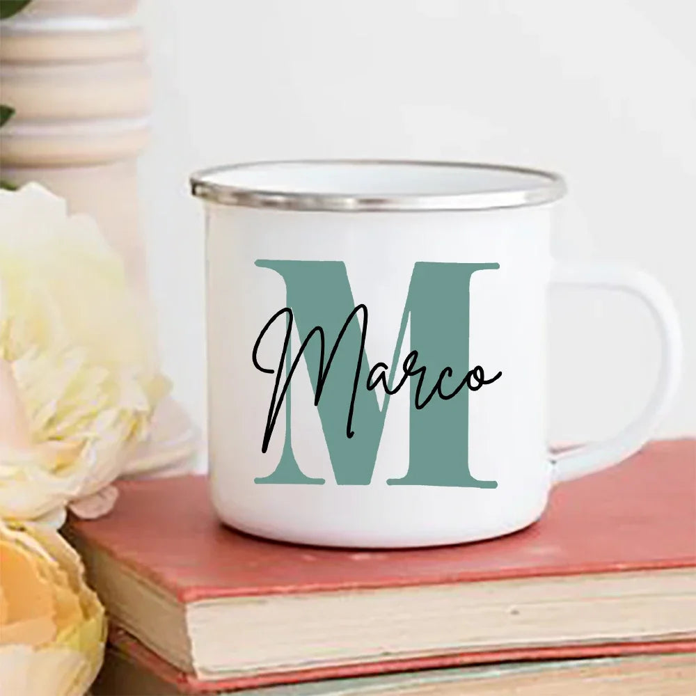 Personalized Initial & Name Enamel Mug – Wedding & Gift