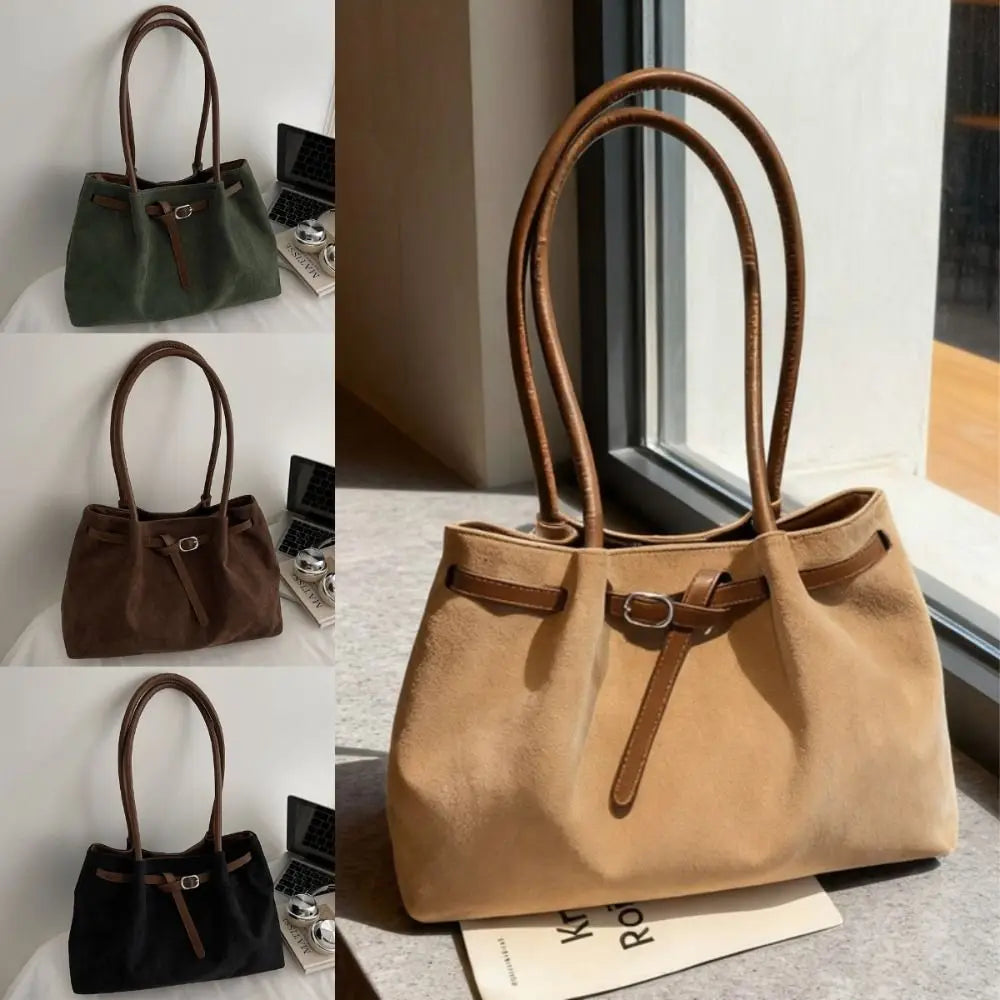 Elegant Suede Shoulder Bag – Large Tote | 4 Colors