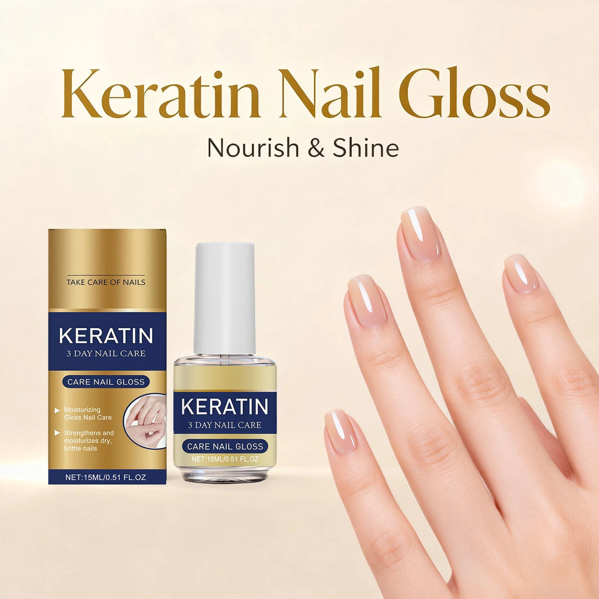 Keratin Nail Gloss – 3-Day Nail Strengthening Treatment 15ml