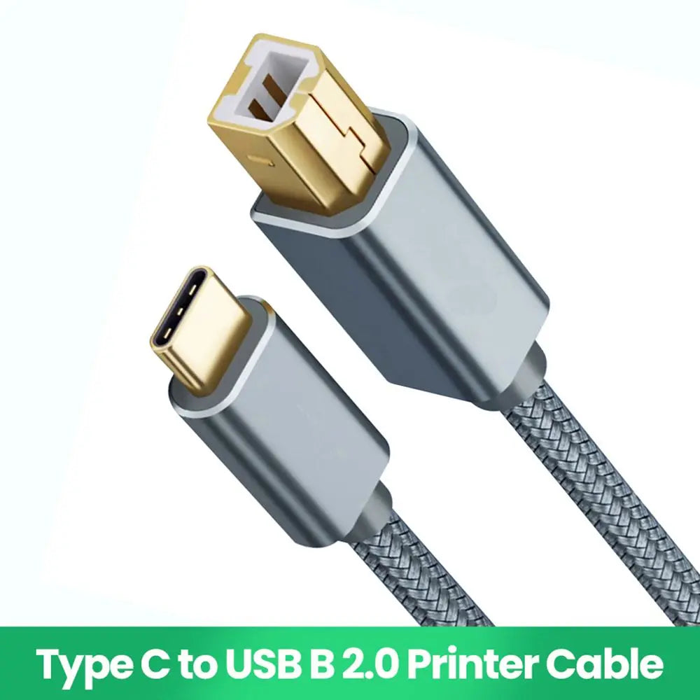 USB-C to USB-B 2.0 Nylon Braided Printer Cable | High Speed