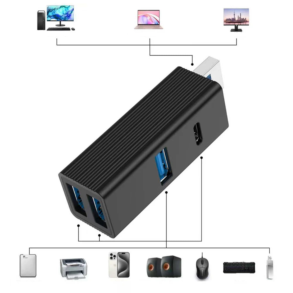 OULLX 4-in-1 USB 3.0 Hub Adapter with Type-C Port | Laptop