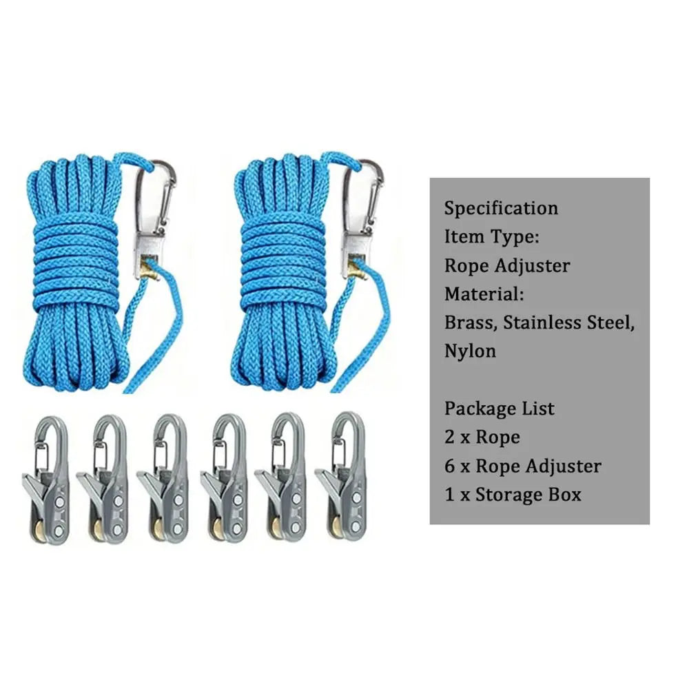 Knot-Free Rope Tensioner 6-Pack – Locking Tie-Down w/ Hooks