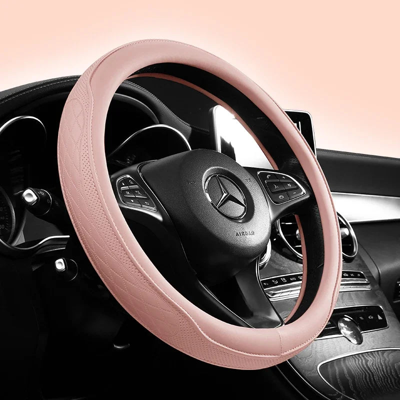 KKJOY Leather Perforated Non-Slip Steering Wheel Cover 15 Inch