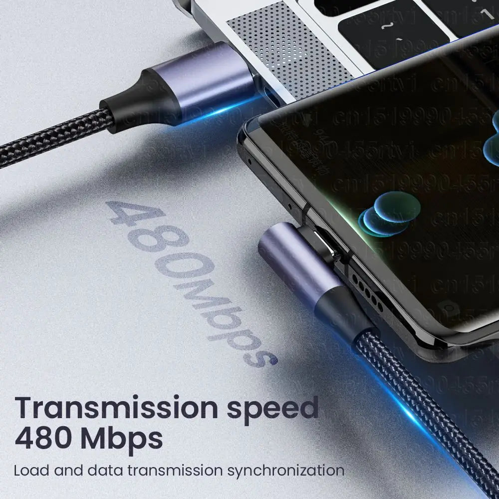 100W PD Right Angle USB-A to USB-C Fast Charging Cable