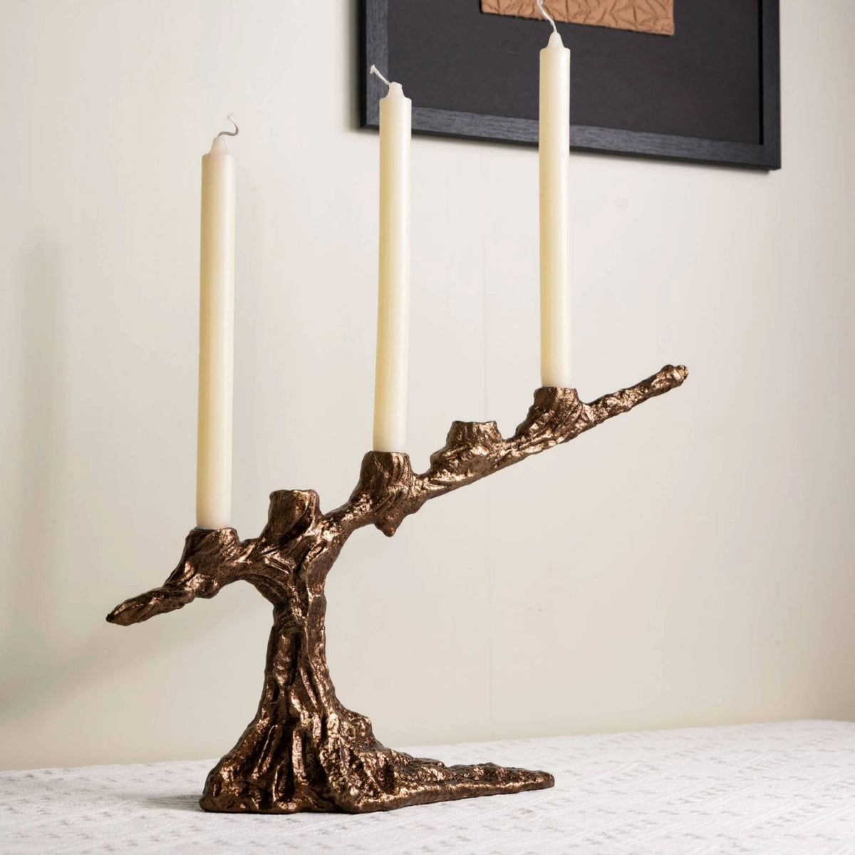 Tree Branch 3-Arm Candelabra | Antique Bronze Candle Holder