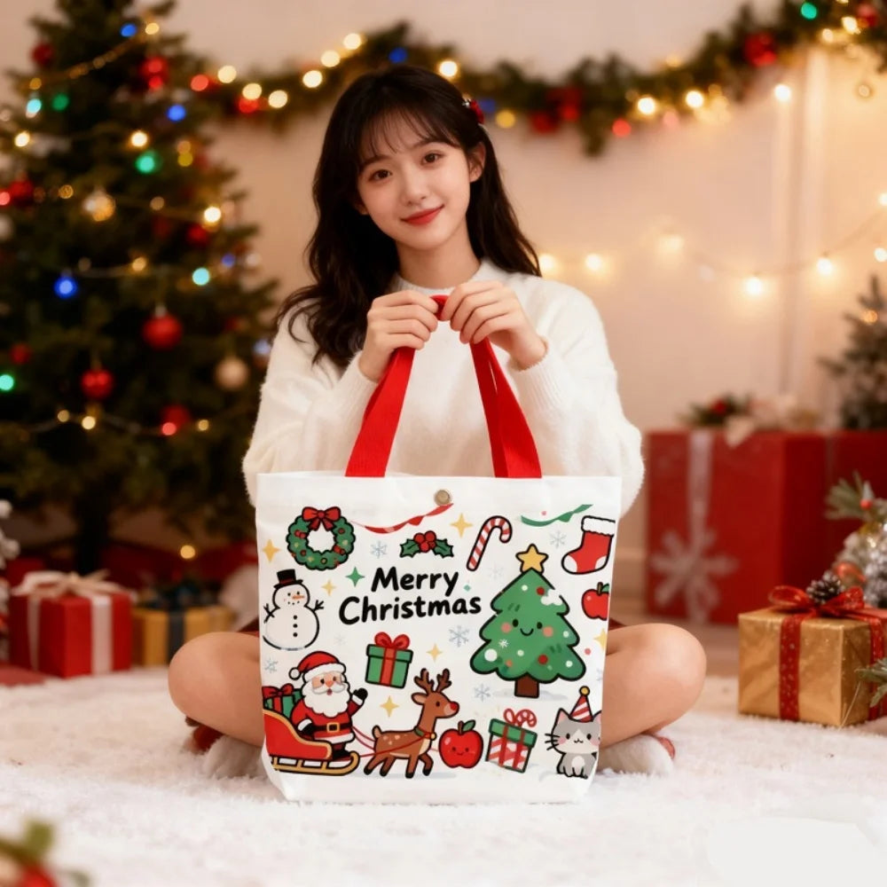 Christmas Canvas Tote Gift Bag – Santa Claus Holiday Design