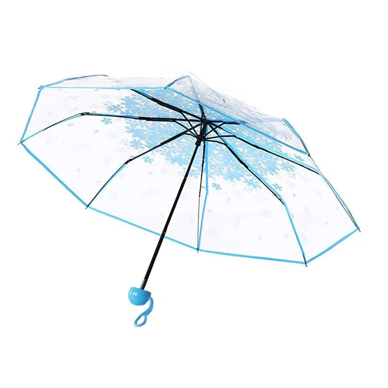 Cherry Blossom Transparent Triple Folding Umbrella | Artistic