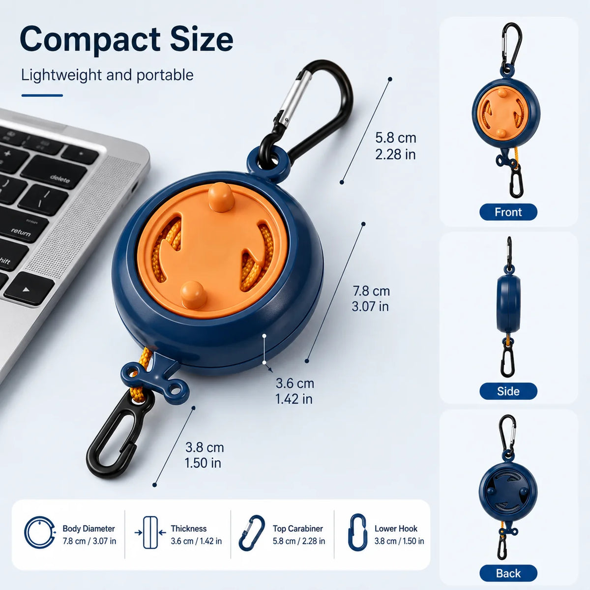 Retractable Clothesline with Dual Carabiner Hooks | 1–9m Travel