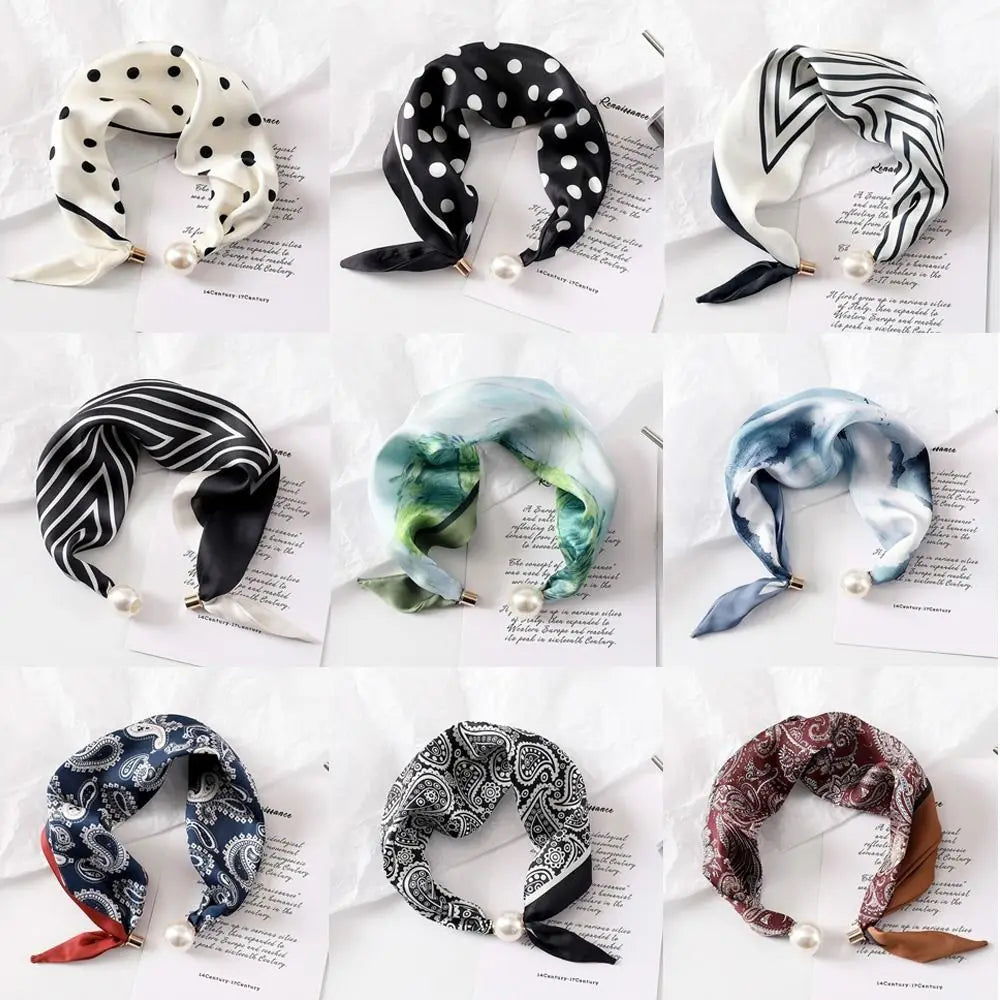 Pearl Buckle Printed Neck Scarf – Lightweight Women's Neckerchief