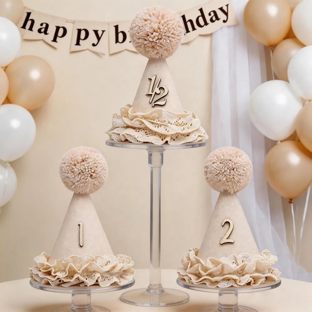 Handcrafted Pom Pom Lace Ruffle Princess Birthday Hat