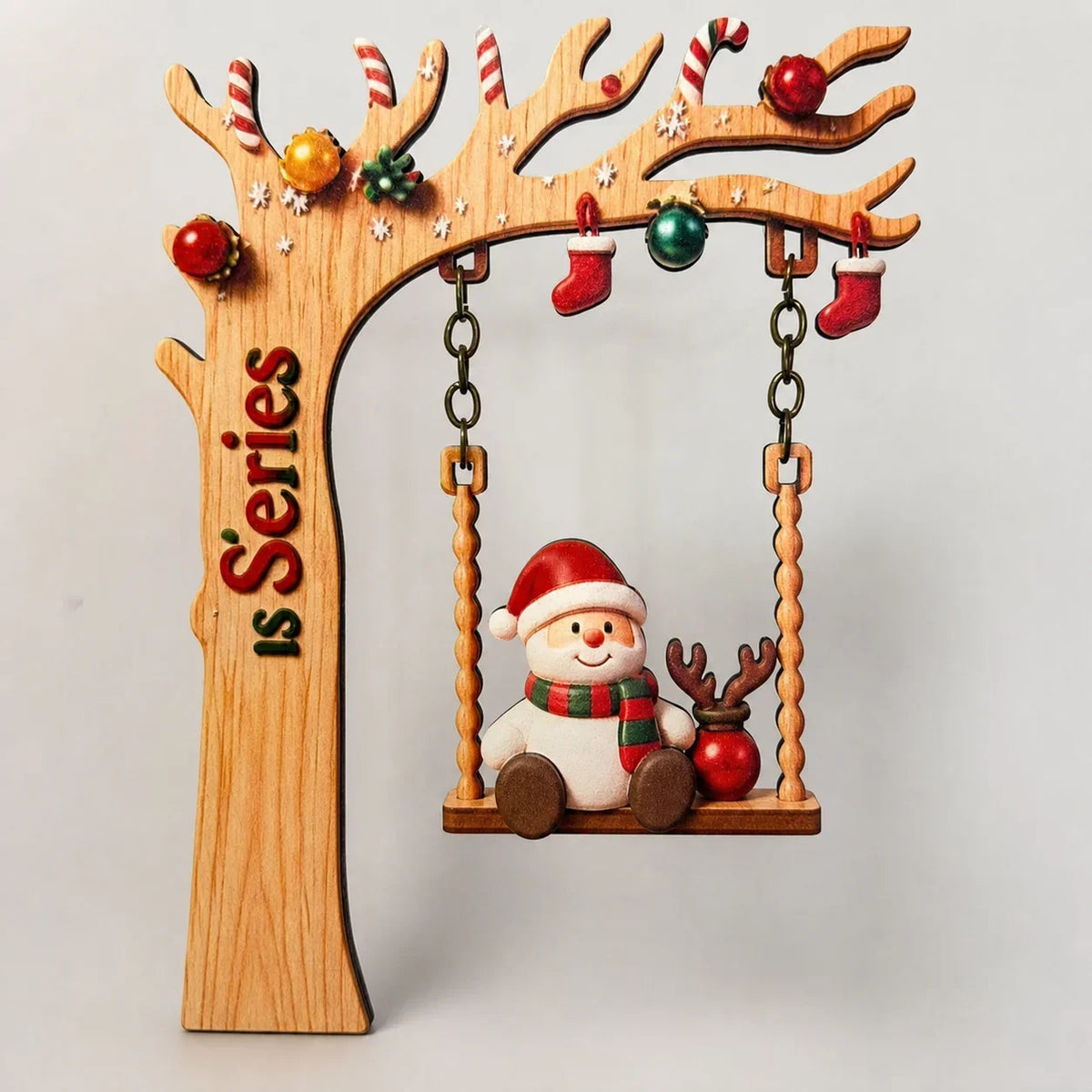 Wooden Santa Crescent Swing Christmas Tabletop Ornament
