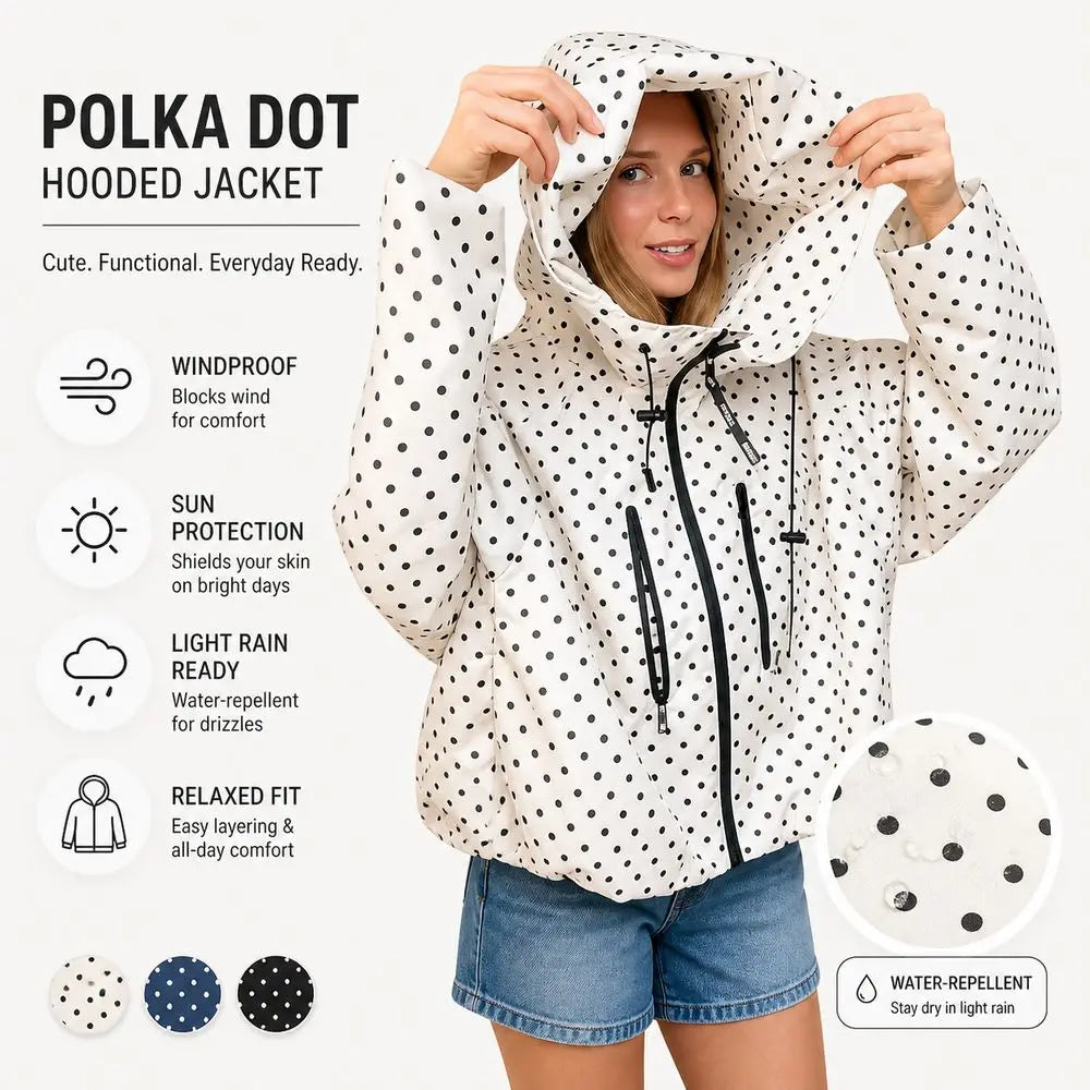 Women's Polka Dot Hooded Windbreaker Jacket | Lightweight