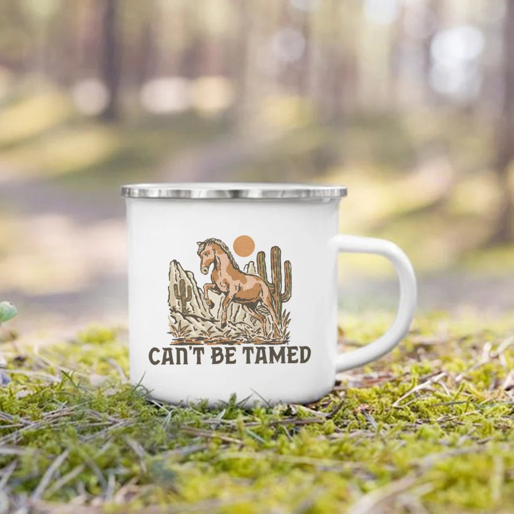 West Cowboy Camping Enamel Mug – Campfire Adventure Gift