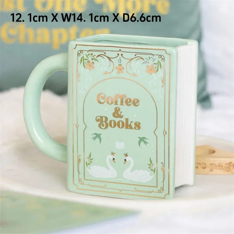 Book-Shaped Ceramic Coffee Mug – Pink, White & Green Gift