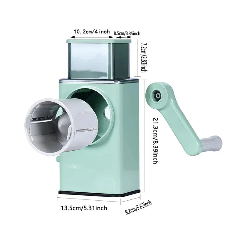 Hand Crank Vegetable Cutter – 3-Blade Slicer & Shredder