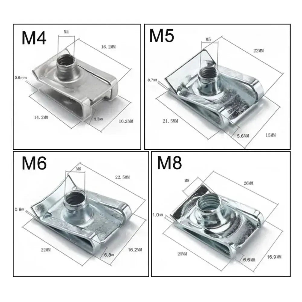 10pcs U-Type Retaining Clips M4 M5 M6 M8 – Panel Mounting Kit
