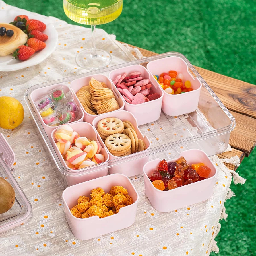 Snackle Box 8-Compartment Divided Serving Tray with Lid