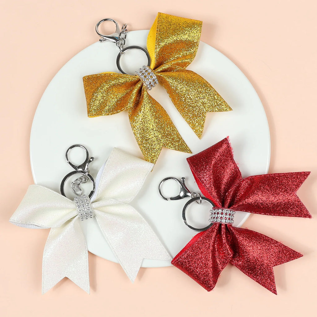 Glitter Grosgrain Hair Bow Key Ring – 12cm Sparkling Bow