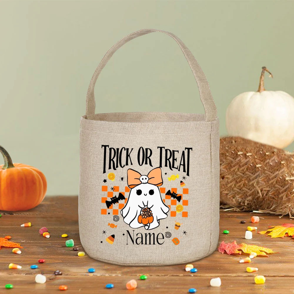 Personalized Halloween Trick or Treat Linen Bag & Bucket