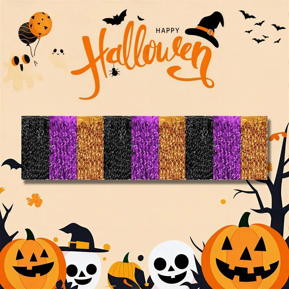 Halloween Metallic Tinsel Table Skirt – Black Purple Orange