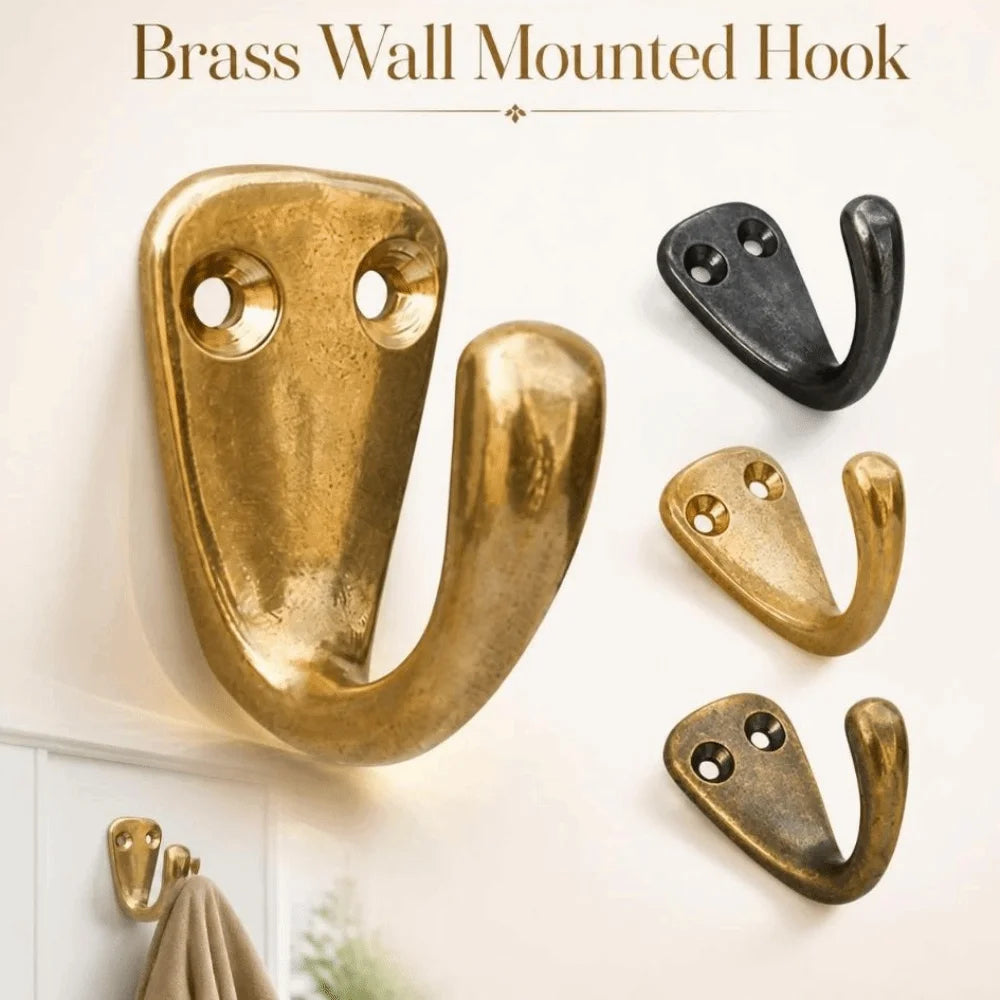 Brass Wall Mounted Coat & Robe Hook – Vintage Heavy-Duty