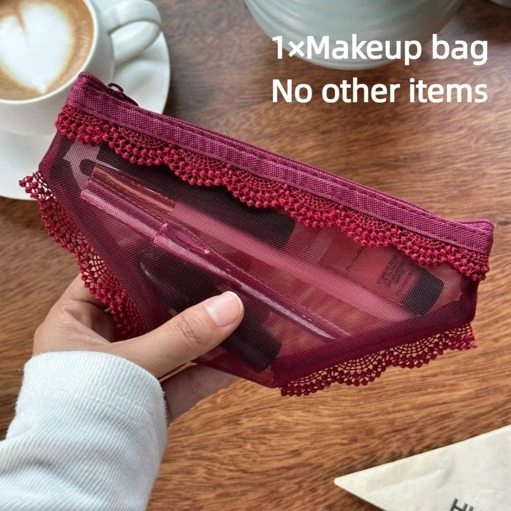 Y2K Briefs Shape Cosmetic Bag – Lace Mesh Makeup Travel Pouch