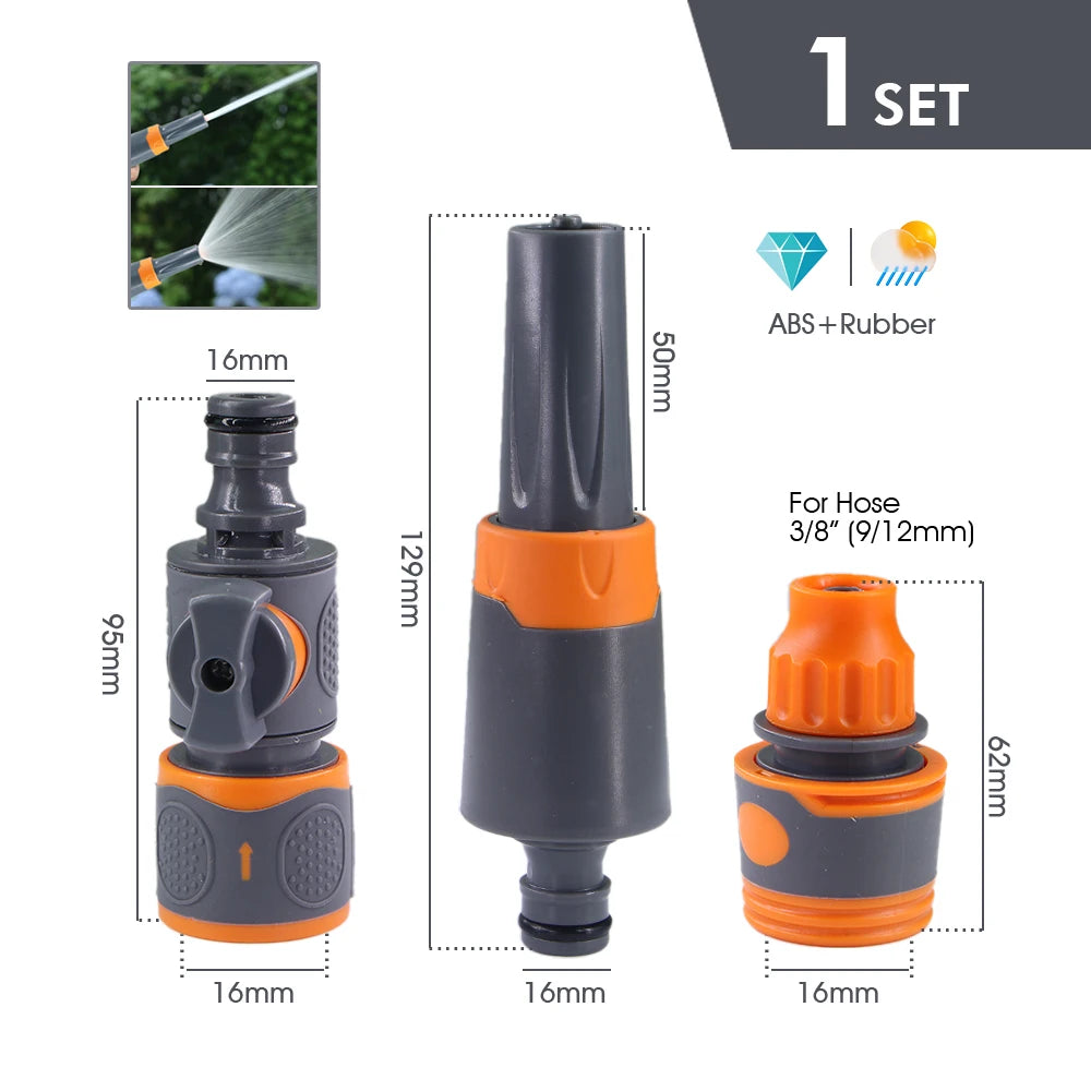 Quick Connect Garden Hose Nozzle Set 3/8" 1/2" 3/4"