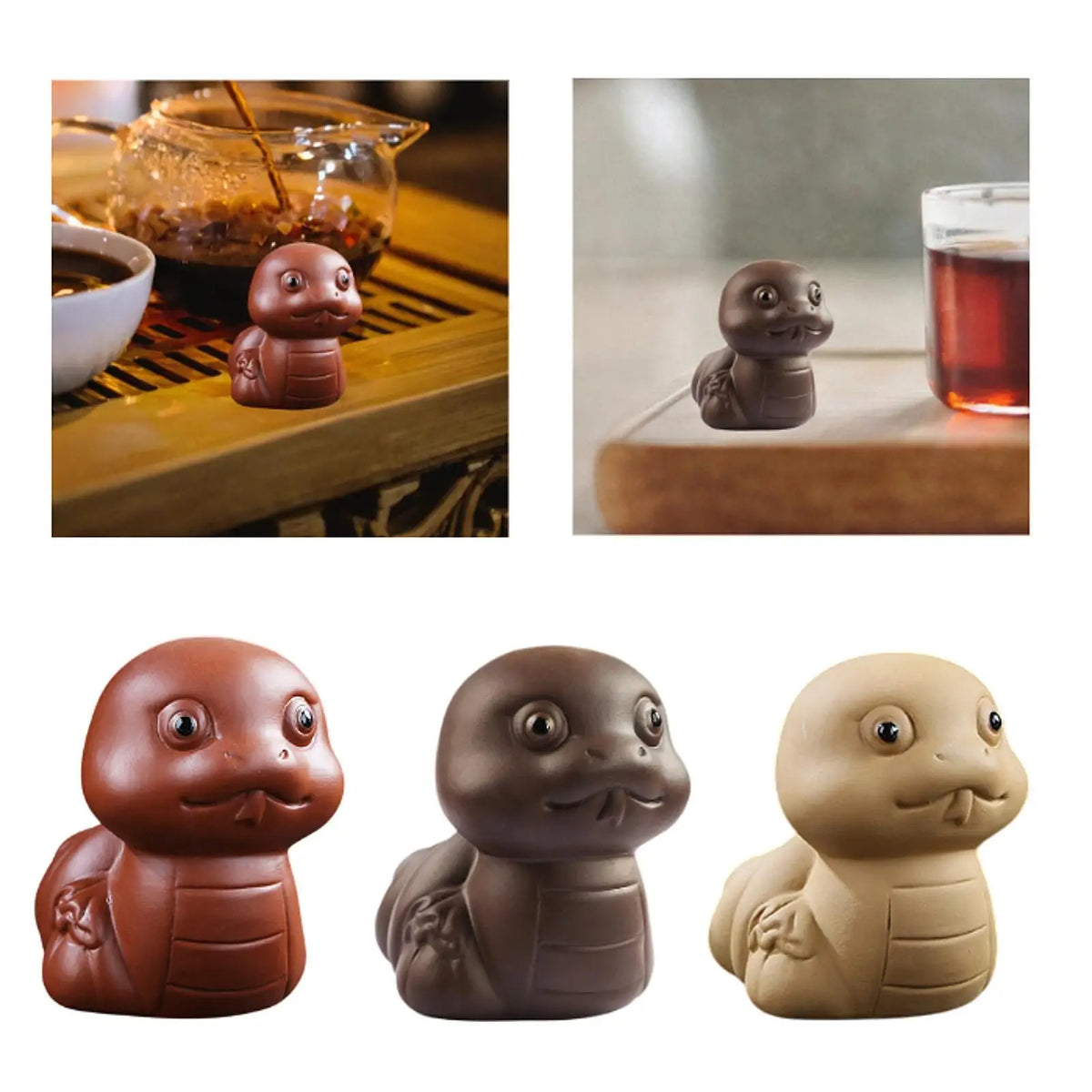 Ceramic Mini Snake Figurine – Tea Pet Desk Statue Decor