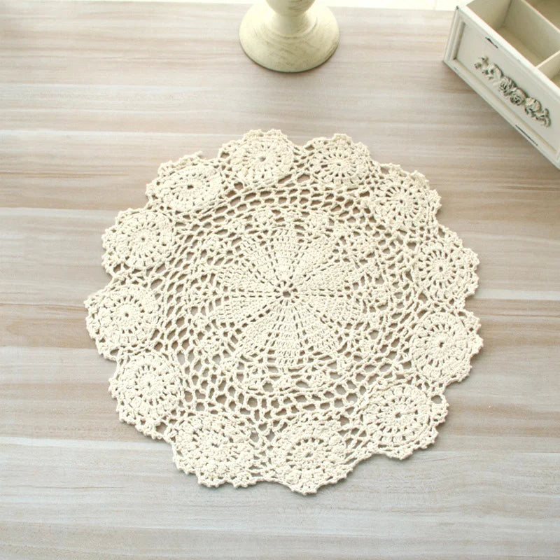 Hand Crocheted Cotton Lace Doily – Vintage Round Table Mat