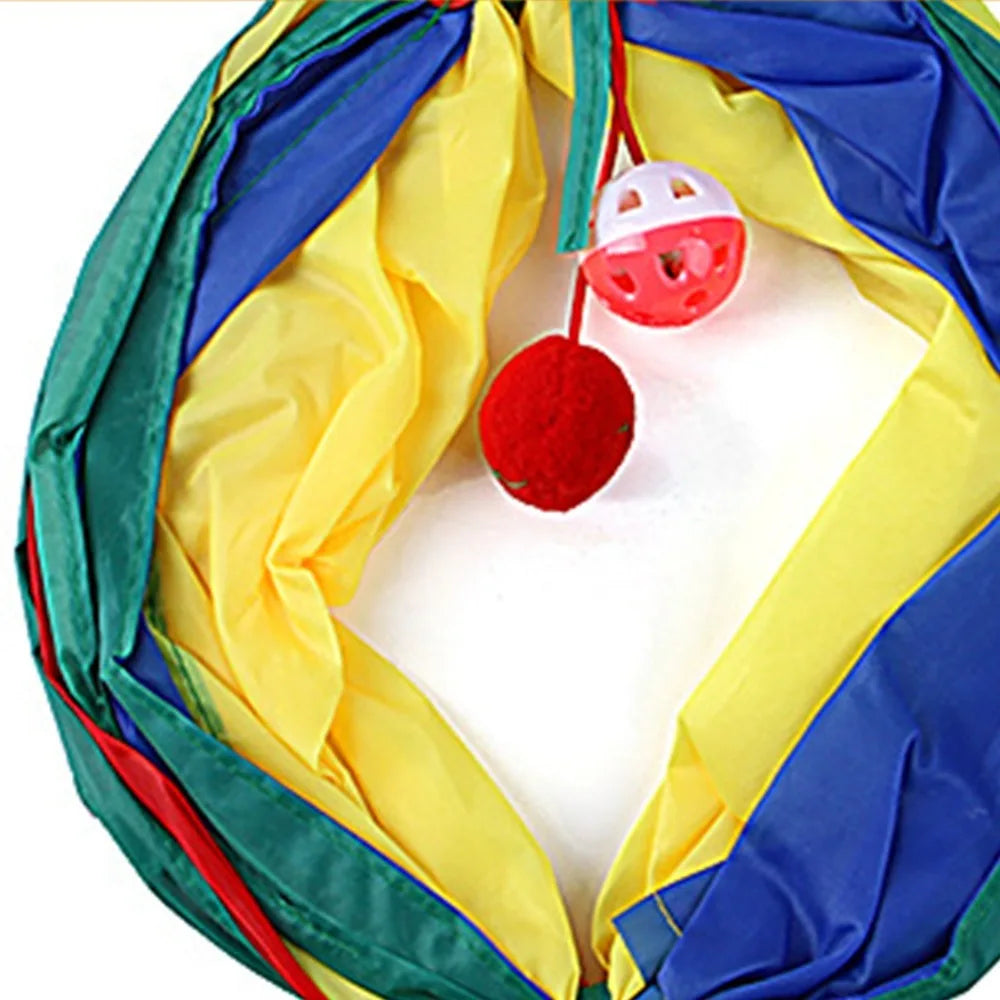 Collapsible Rainbow Cat Tunnel Toy with Hanging Ball