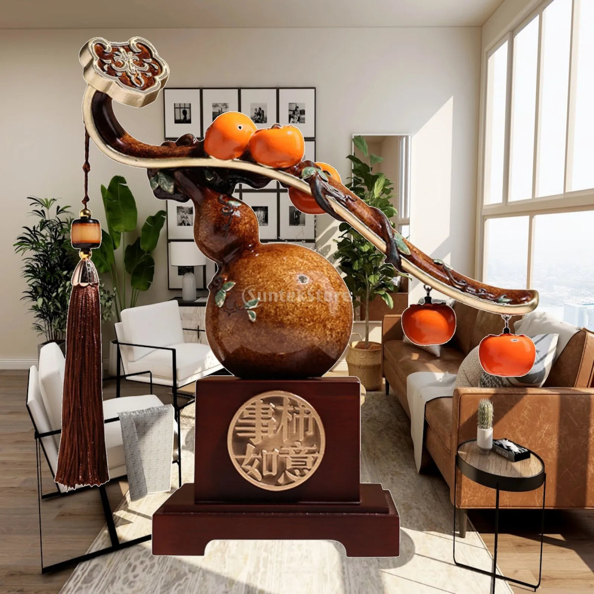 Persimmon Resin Feng Shui Gourd Figurine | Lucky Home Decor