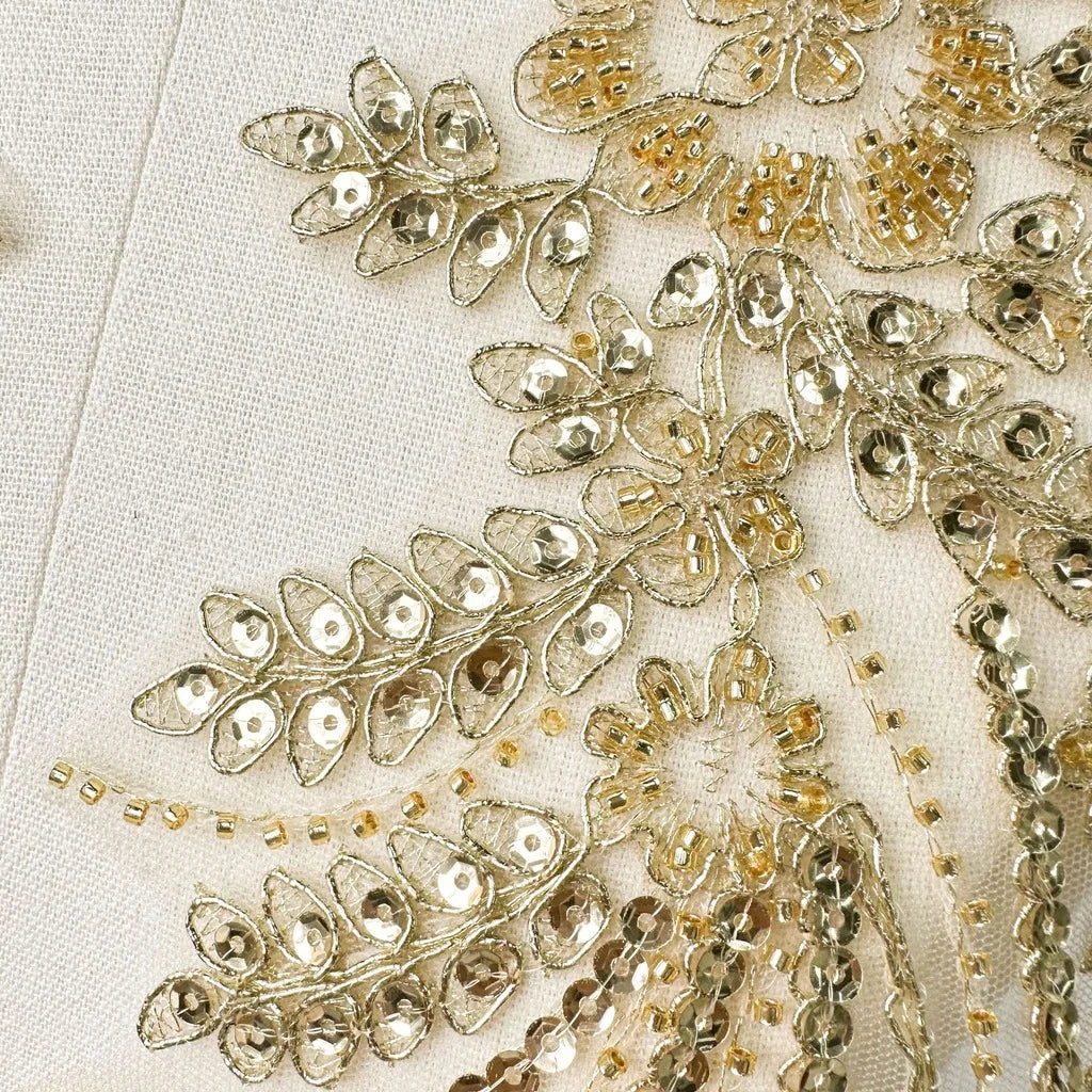Rhinestone Beaded Sequin Floral Applique Patch Pair for Gowns