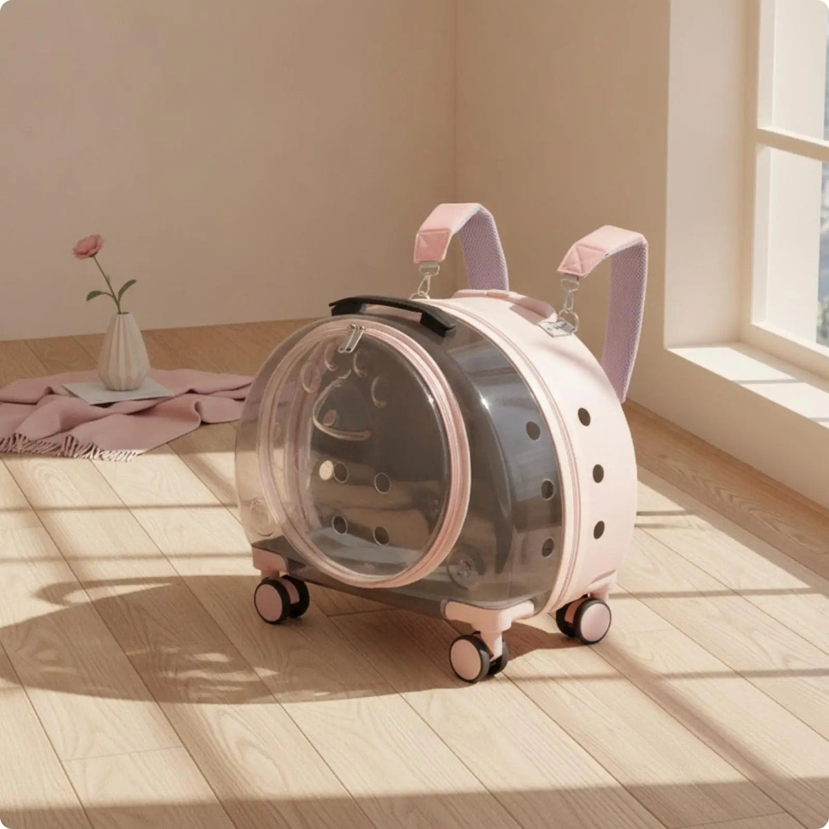 Wheeled Transparent Hard-Sided Pet Carrier Suitcase for Cats & Dogs