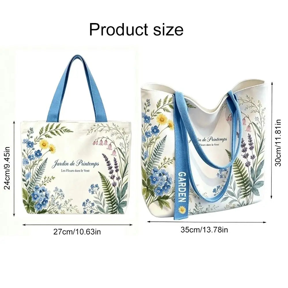 Floral & Lemon Canvas Tote Bag – Large Open-Top Shoulder Bag