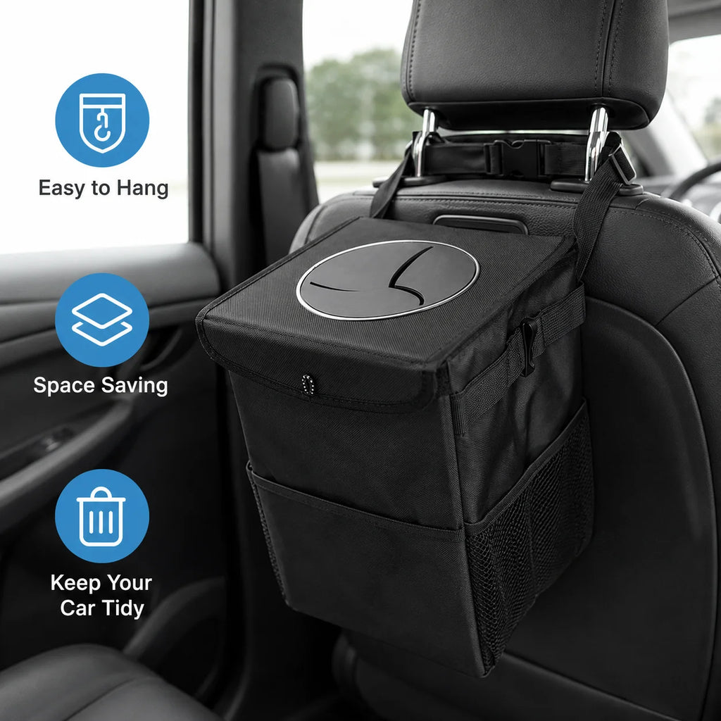 Waterproof Car Trash Bin – Self-Closing Lid & Backseat Organizer