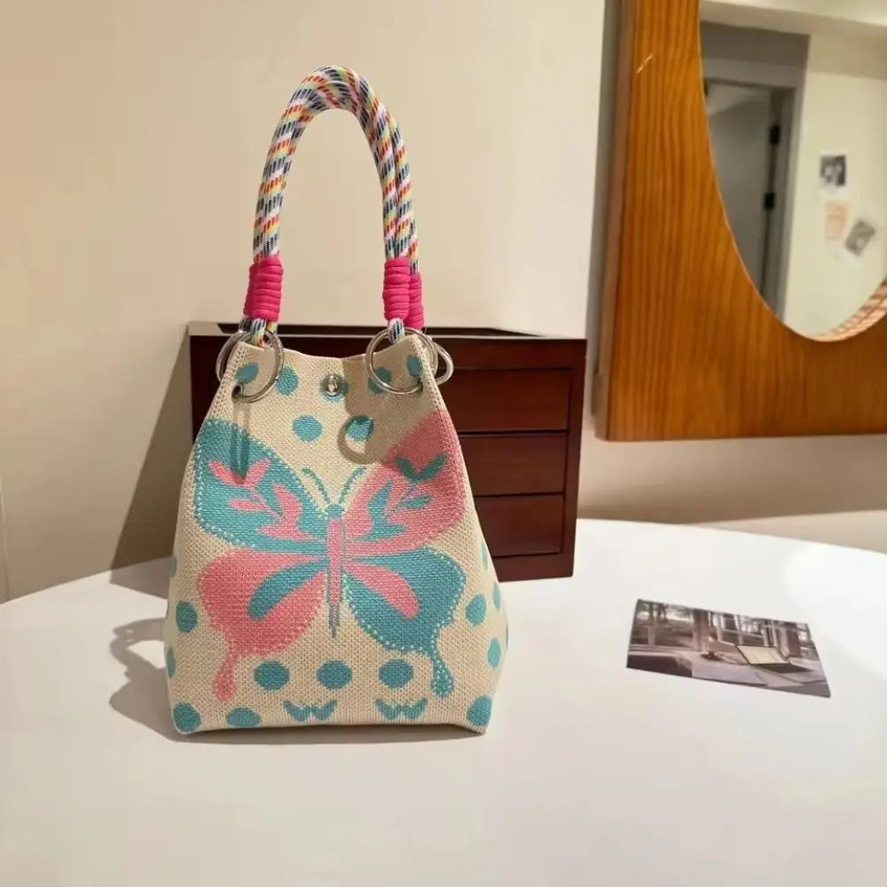 Handmade Knitted Bucket Bag – Woven Wrist Tote for Women