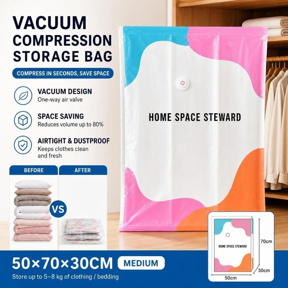 No-Pump Vacuum Storage Bag | Large Press & Seal Compression