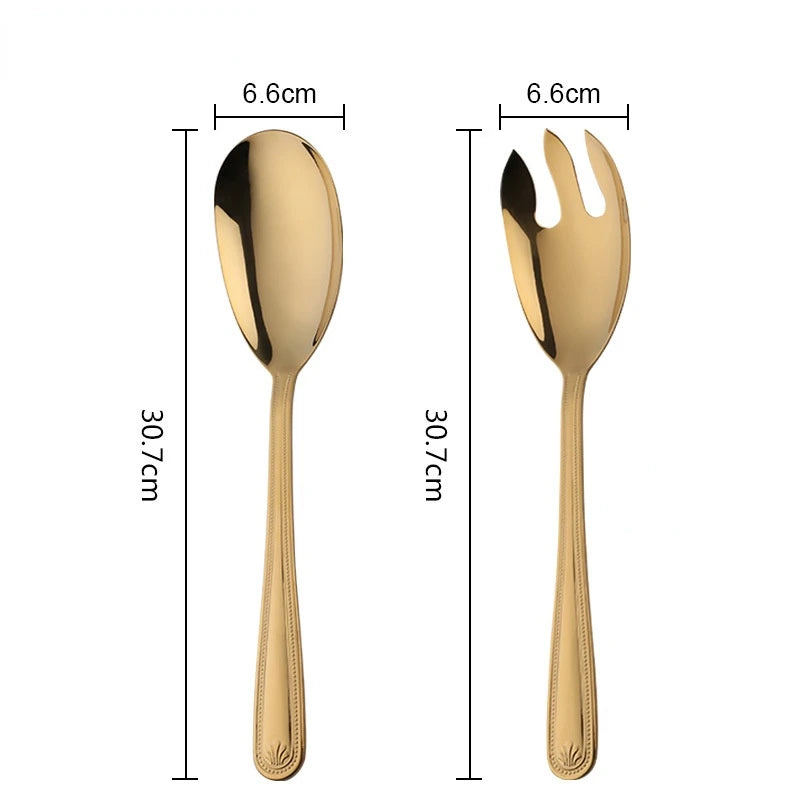 Gold Stainless Steel Salad Spoon & Fork Serving Set – 2 Piece
