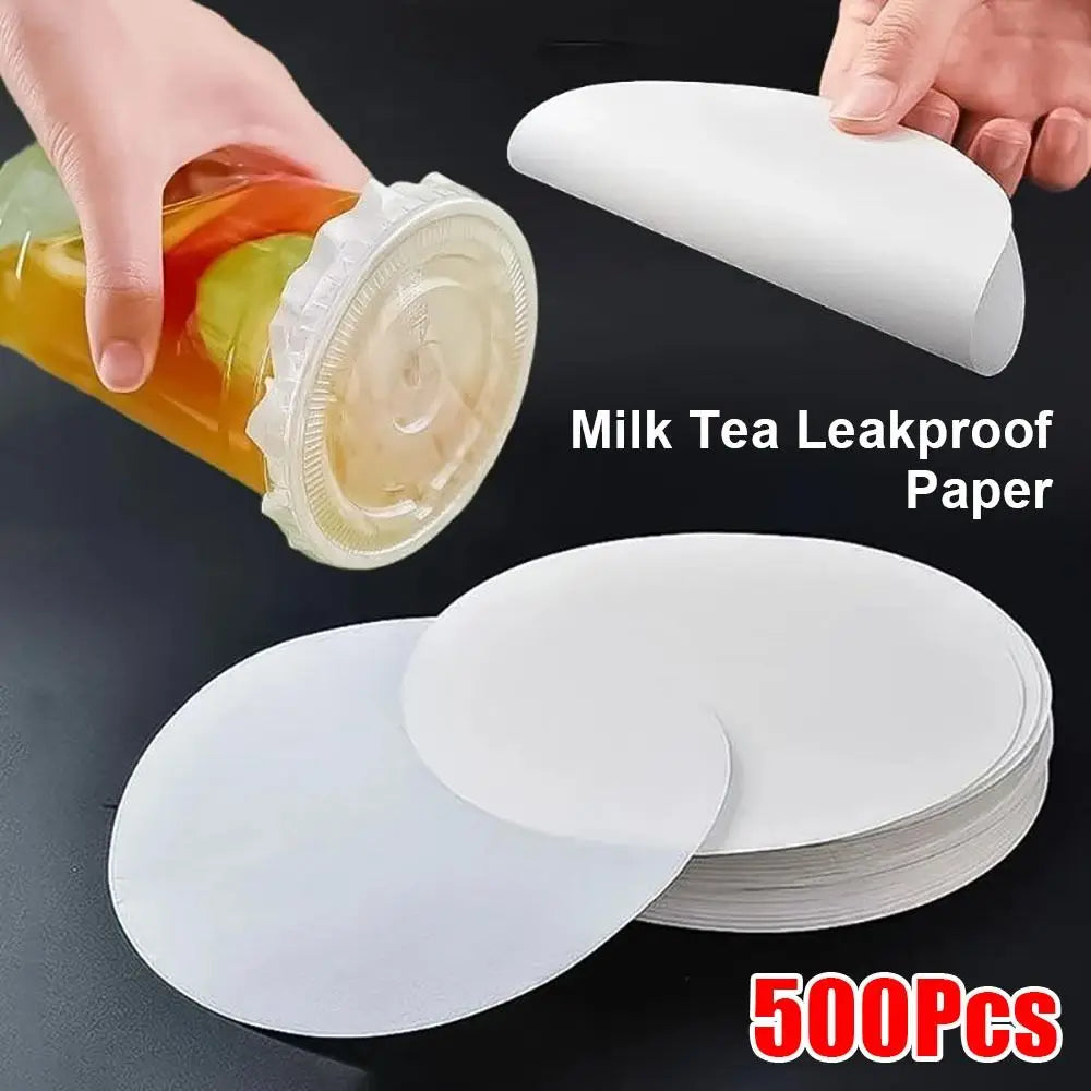 500-Pack Disposable Leakproof Round Paper Discs for Milk Tea Cups