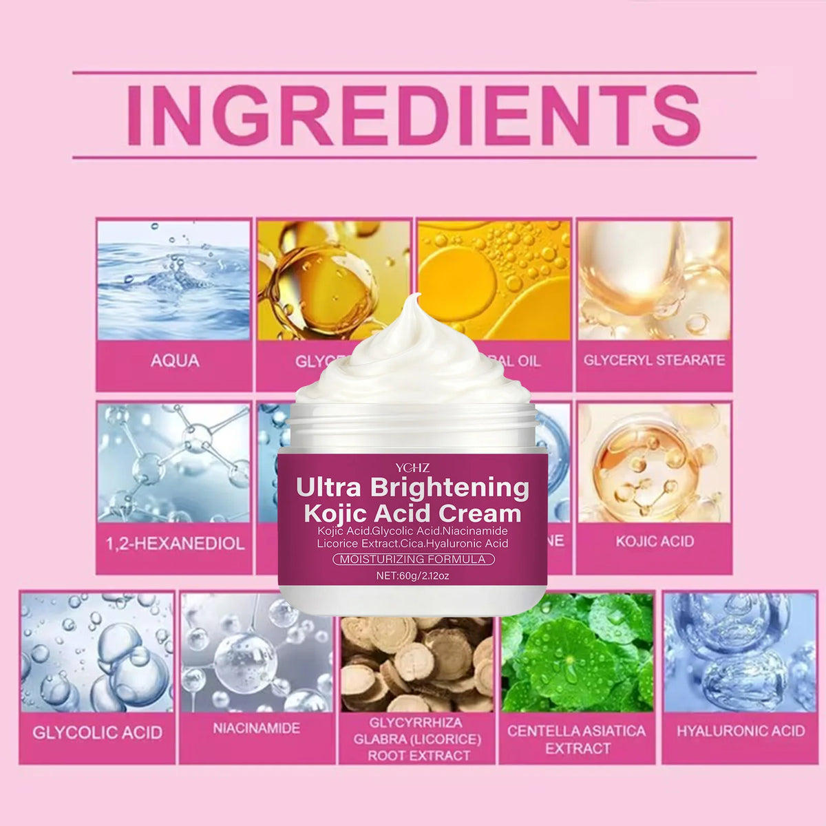 Kojic Acid Brightening Cream – Niacinamide, Vitamin C & E