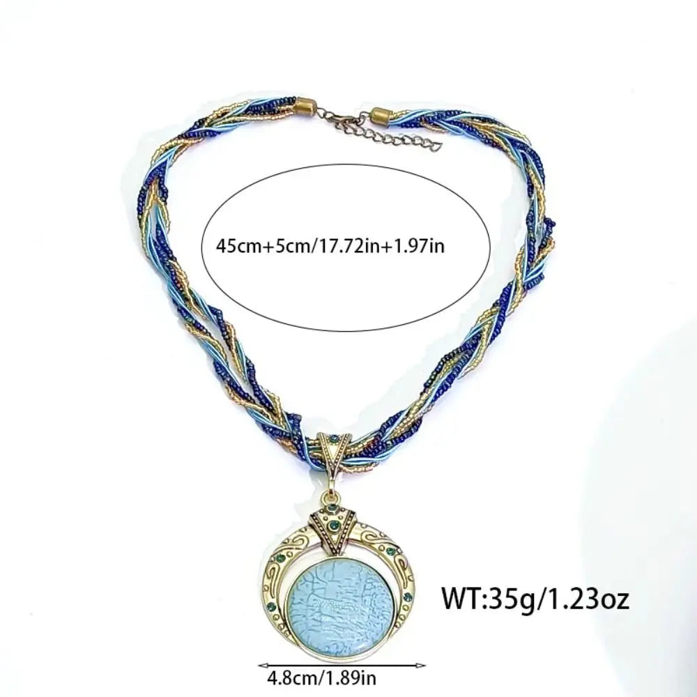 Bohemian Resin Stone Pendant Necklace | Multilayer Vintage Alloy