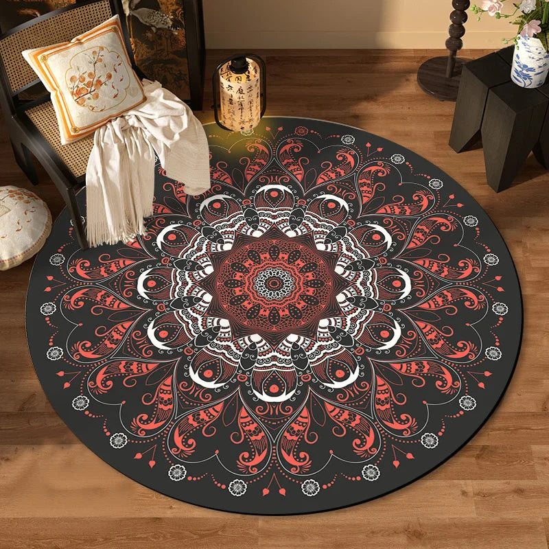 Tree of Life Round Area Rug – Modern Polyester Floor Mat