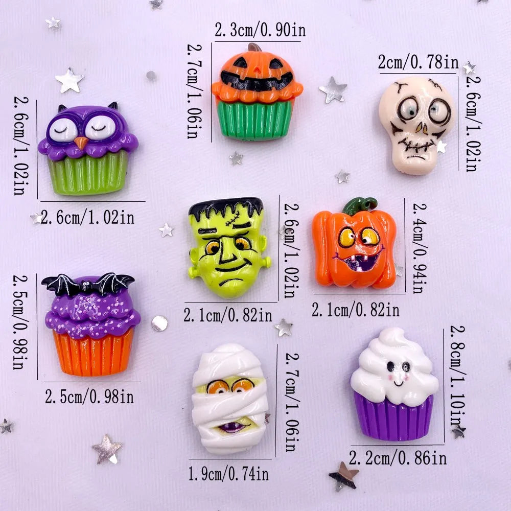 8-Piece 3D Resin Halloween Flatback Figurines for DIY Crafts